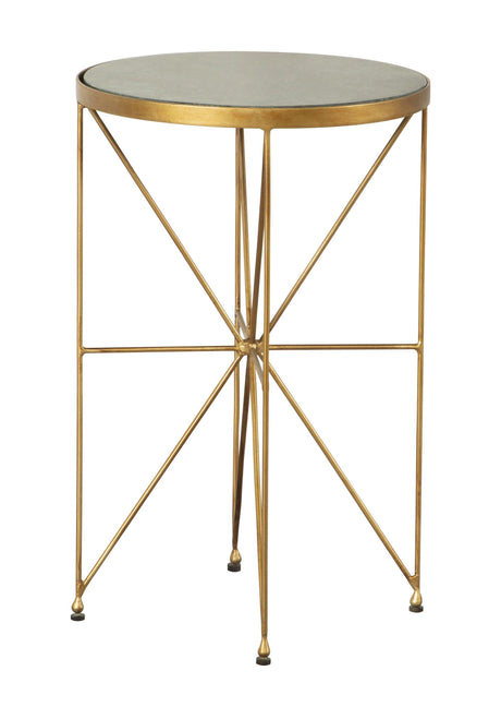 Eliska Round Accent Table With Marble Top Green And Antique Gold - Ella Furniture