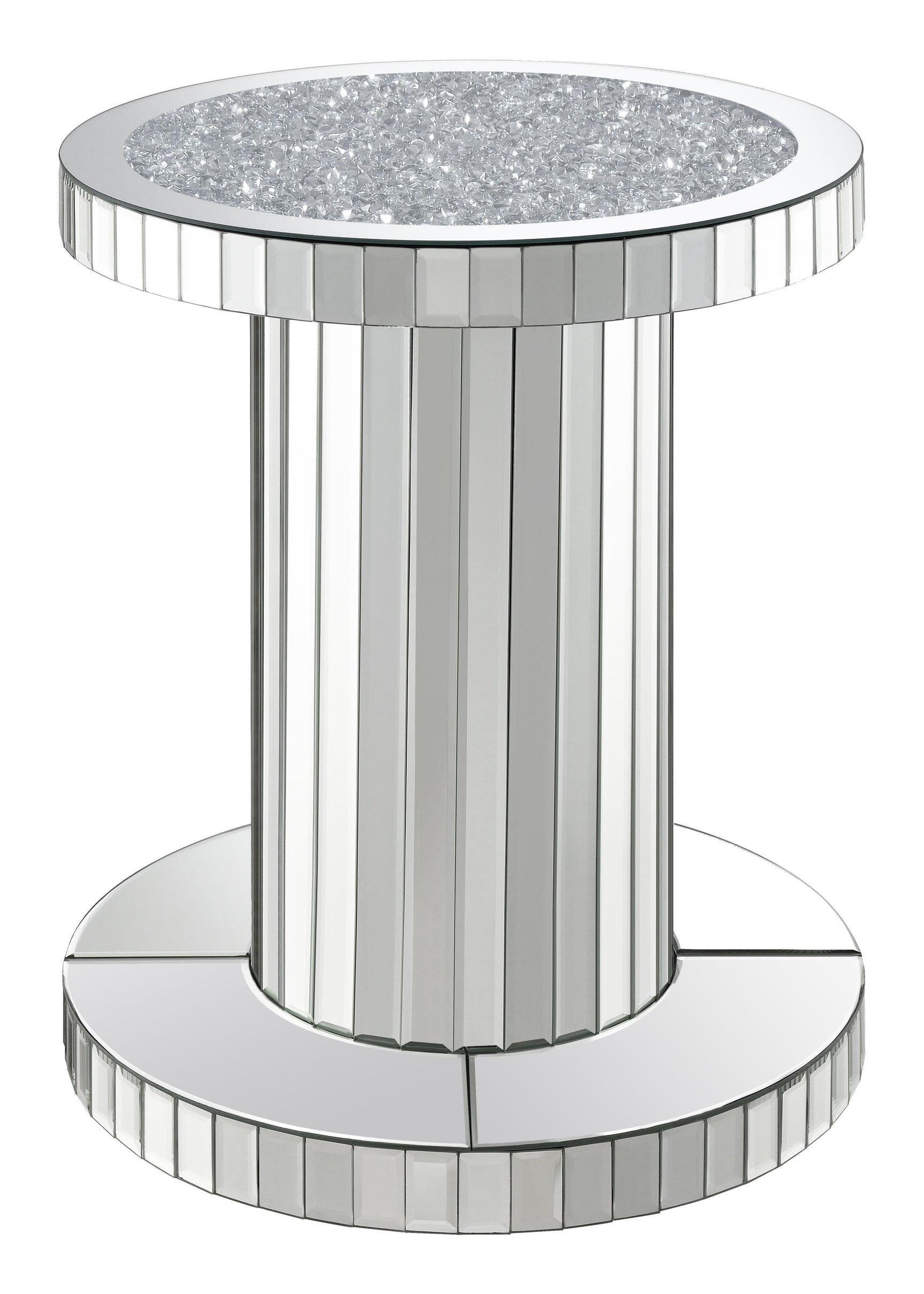 Dorielle Crystal Inlay Round Top Accent Table Mirror - Ella Furniture