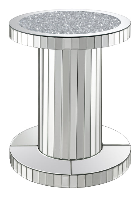 Dorielle Crystal Inlay Round Top Accent Table Mirror - Ella Furniture