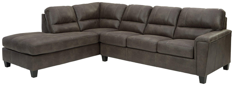 Navi Smoke Faux Leather 2-Piece Sleeper Sectional With Chaise - Ella Furniture