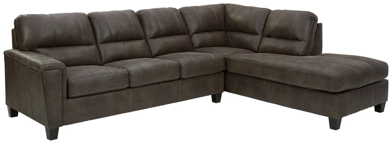 Navi Smoke Faux Leather 2-Piece Sleeper Sectional With Chaise - Ella Furniture