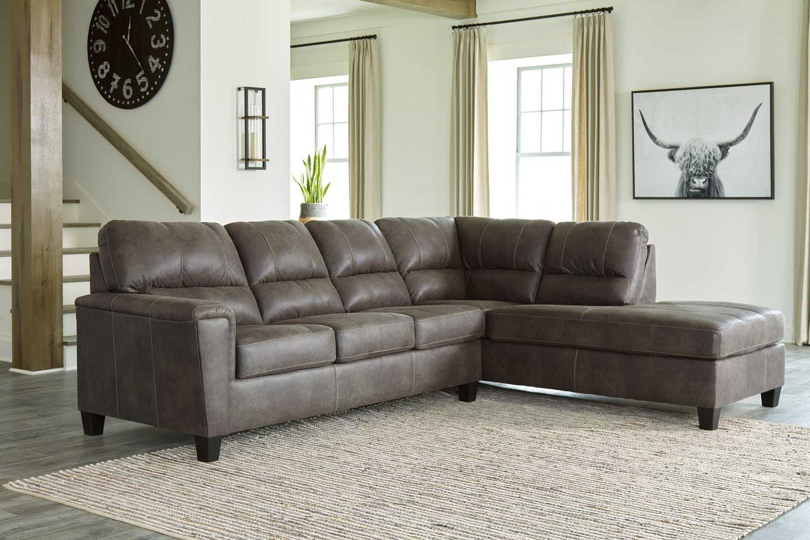 Navi Smoke Faux Leather 2-Piece Sectional With Chaise - Ella Furniture