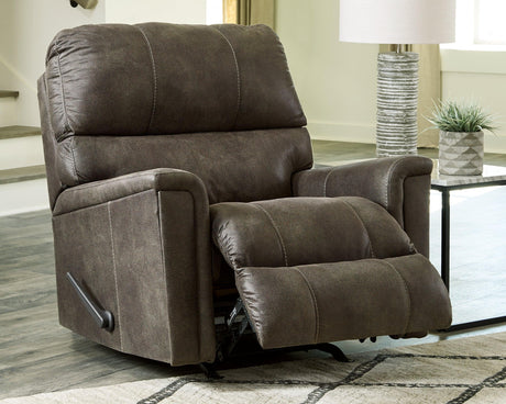Navi Smoke Faux Leather Recliner - Ella Furniture