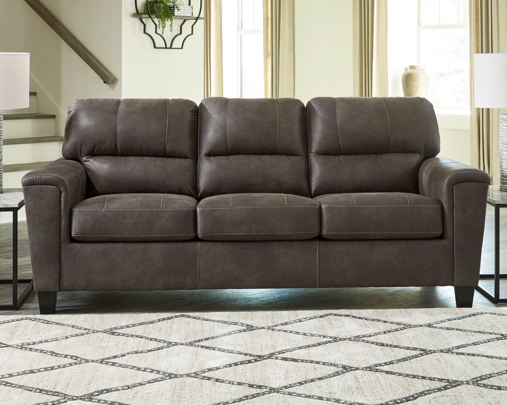 Navi Chestnut Faux Leather Queen Sofa Sleeper - Ella Furniture