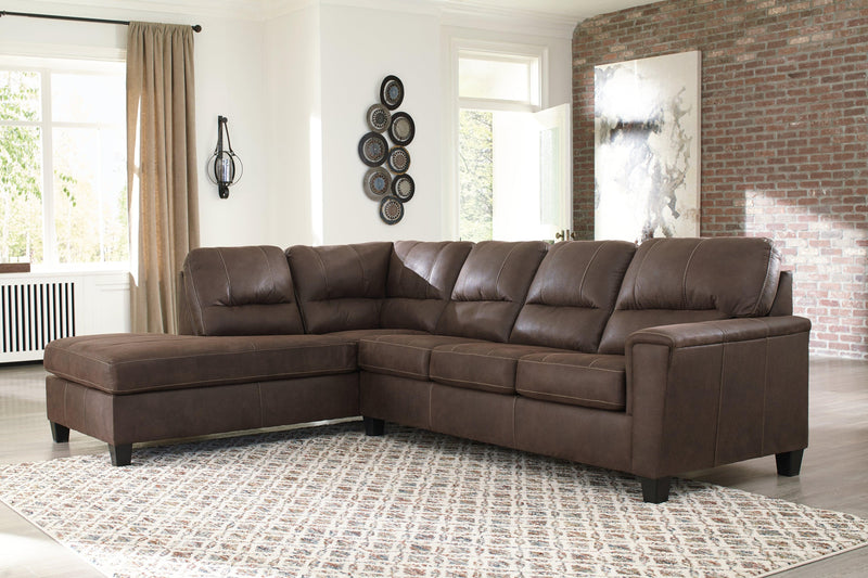 Navi Chestnut Faux Leather 2-Piece Sleeper Sectional With Chaise 94003S3 - Ella Furniture
