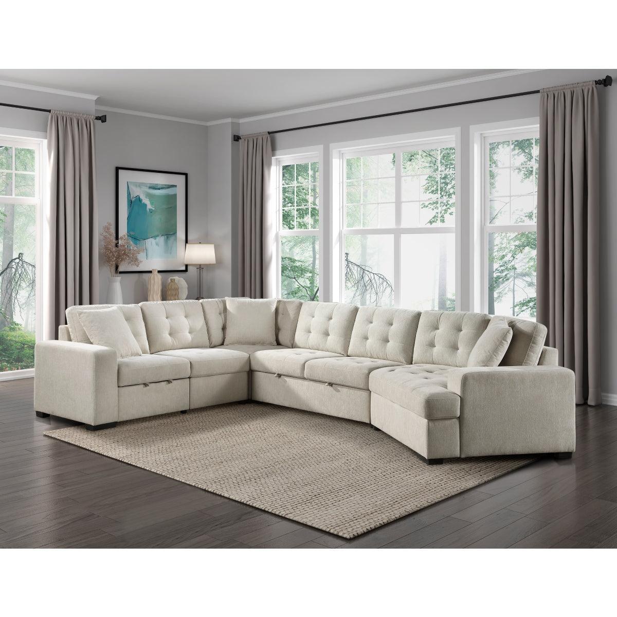 Logansport Beige Solid Wood And Plywood Chenille Fabric Upholstery 4-Piece Sectional - Ella Furniture