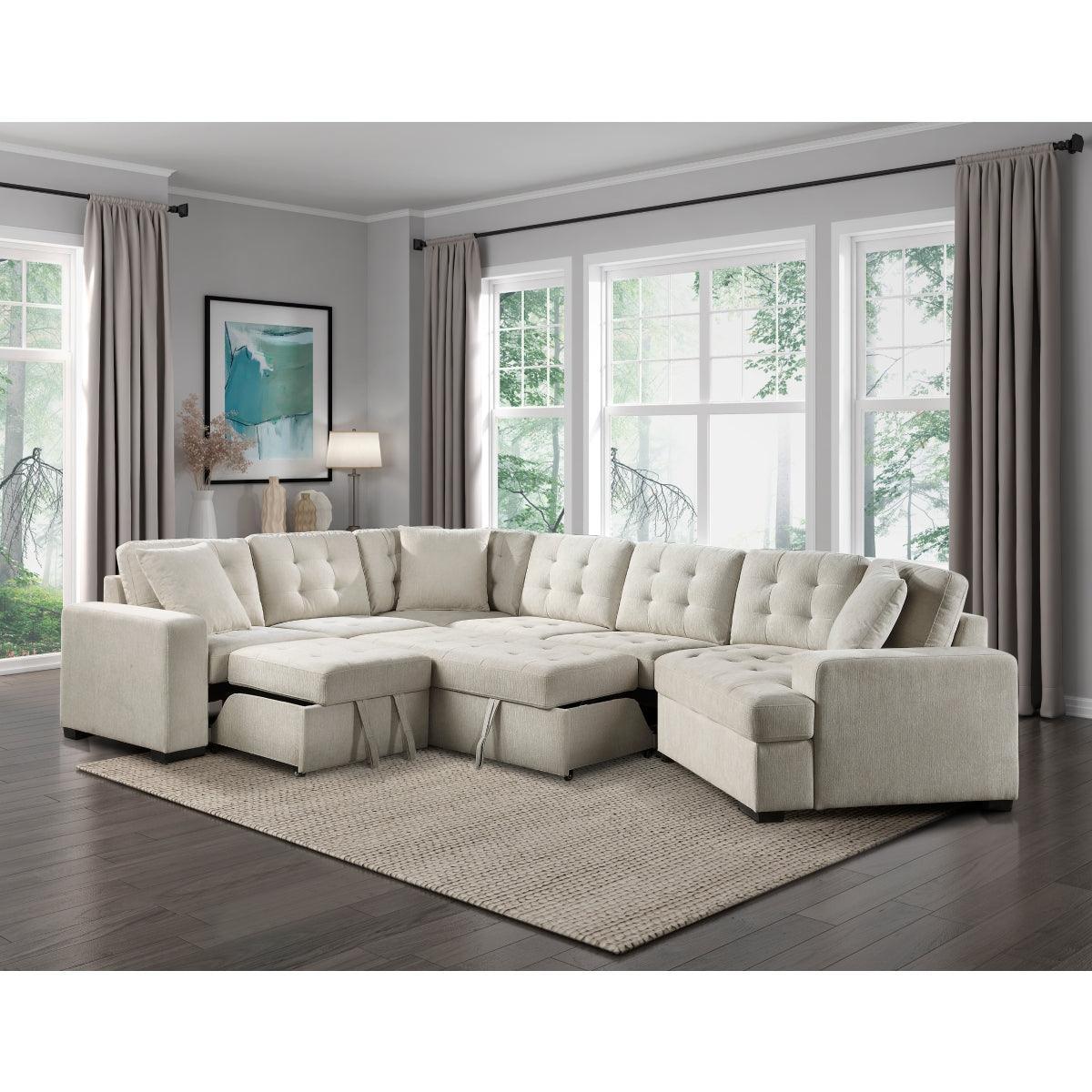 Logansport Beige Solid Wood And Plywood Chenille Fabric Upholstery 4-Piece Sectional - Ella Furniture