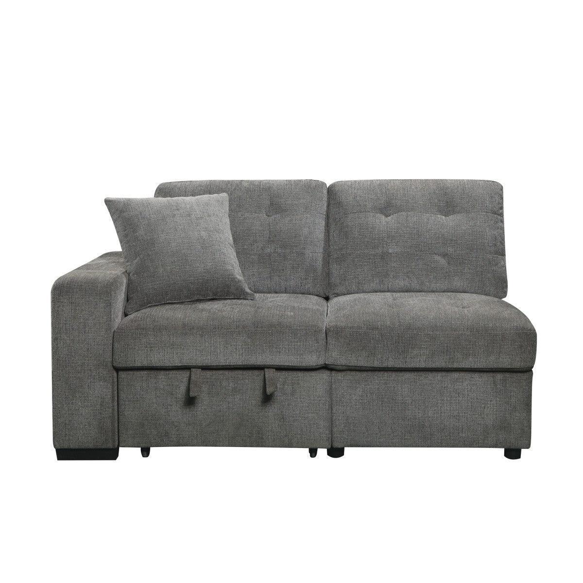Logansport Gray Chenille Fabric Upholstery 4-Piece Sectional With Pull-out Bed And Pull-out Ottoman - Ella Furniture