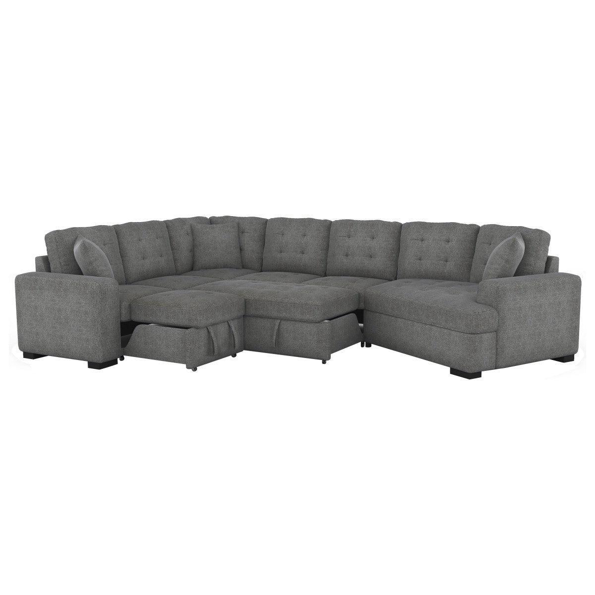 Logansport Gray Chenille Fabric Upholstery 4-Piece Sectional With Pull-out Bed And Pull-out Ottoman - Ella Furniture