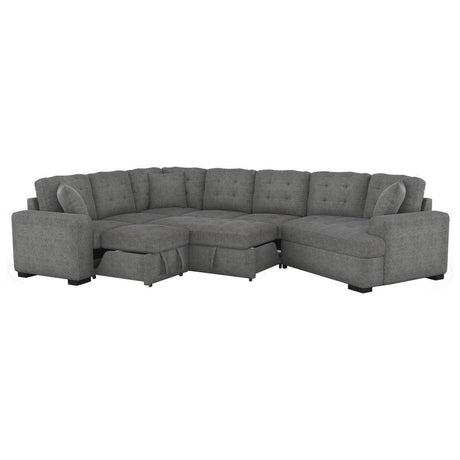 Logansport Gray Chenille Fabric Upholstery 4-Piece Sectional With Pull-out Bed And Pull-out Ottoman - Ella Furniture