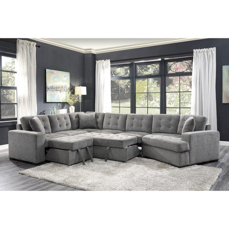 Logansport Gray Chenille Fabric Upholstery 4-Piece Sectional With Pull-out Bed And Pull-out Ottoman - Ella Furniture