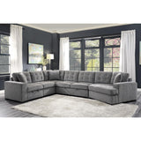 Logansport Gray Chenille Fabric Upholstery 4-Piece Sectional With Pull-out Bed And Pull-out Ottoman - Ella Furniture