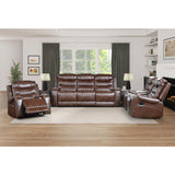 Putnam Brown Polished Microfiber Upholstery Double Glider Reclining Love Seat With Center Console - Ella Furniture