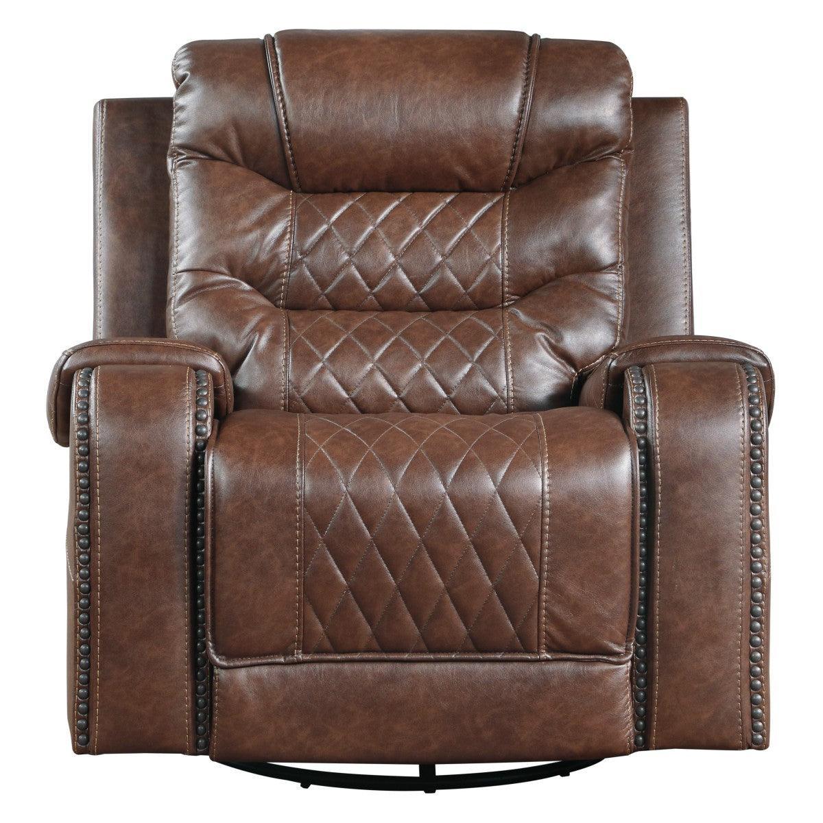 Putnam Brown Solid Wood And Plywood Polished Microfiber Upholstery Swivel Glider Reclining Chair - Ella Furniture
