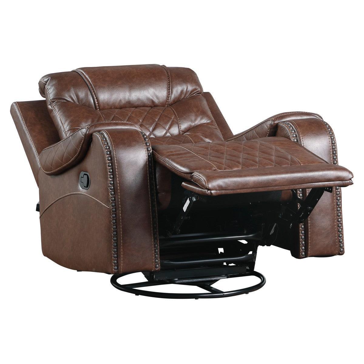 Putnam Brown Solid Wood And Plywood Polished Microfiber Upholstery Swivel Glider Reclining Chair - Ella Furniture
