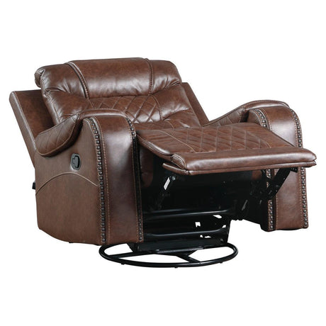 Putnam Brown Solid Wood And Plywood Polished Microfiber Upholstery Swivel Glider Reclining Chair - Ella Furniture