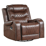Putnam Brown Solid Wood And Plywood Polished Microfiber Upholstery Swivel Glider Reclining Chair - Ella Furniture
