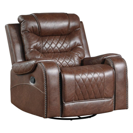 Putnam Brown Solid Wood And Plywood Polished Microfiber Upholstery Swivel Glider Reclining Chair - Ella Furniture