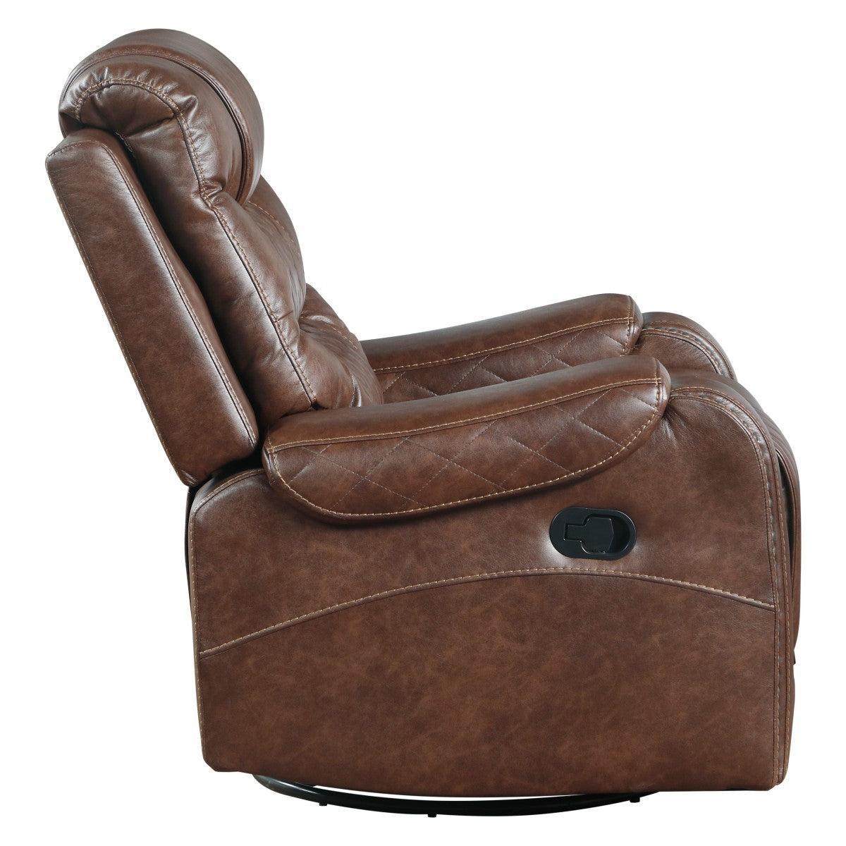 Putnam Brown Solid Wood And Plywood Polished Microfiber Upholstery Swivel Glider Reclining Chair - Ella Furniture