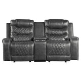 Putnam Gray Polished Microfiber Upholstery Double Glider Reclining Love Seat With Center Console - Ella Furniture