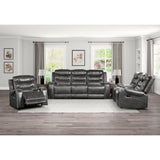 Putnam Gray Polished Microfiber Upholstery Double Glider Reclining Love Seat With Center Console - Ella Furniture