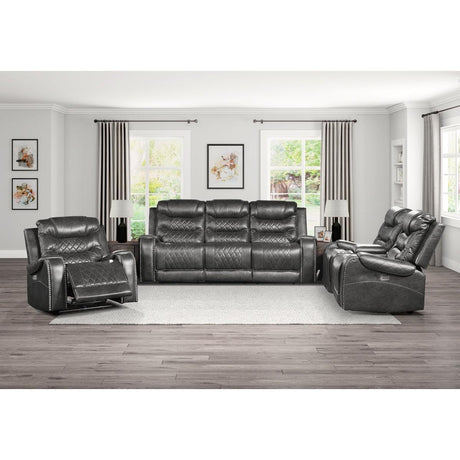 Putnam Gray Solid Wood And Plywood Polished Microfiber Upholstery Power Double Reclining Sofa - Ella Furniture