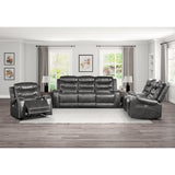 Putnam Gray Polished Microfiber Upholstery Power Double Reclining Love Seat With Center Console - Ella Furniture