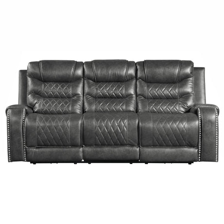 Putnam Gray Solid Wood And Plywood Polished Microfiber Upholstery Power Double Reclining Sofa - Ella Furniture