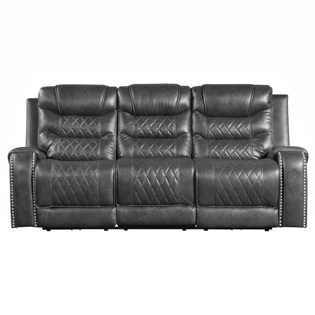 Putnam Gray Solid Wood And Plywood Polished Microfiber Upholstery Power Double Reclining Sofa - Ella Furniture