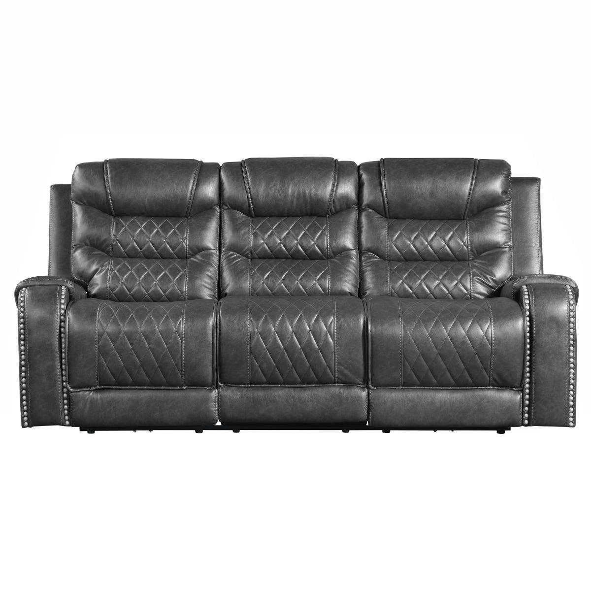 Putnam Gray Solid Wood And Plywood Polished Microfiber Upholstery Power Double Reclining Sofa - Ella Furniture