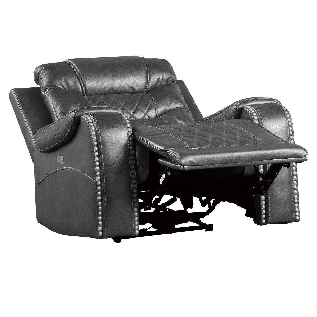 Putnam Gray Solid Wood And Plywood Polished Microfiber Upholstery Power Reclining Chair - Ella Furniture