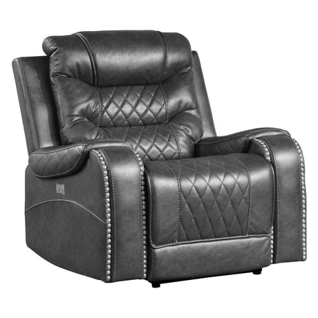 Putnam Gray Solid Wood And Plywood Polished Microfiber Upholstery Power Reclining Chair - Ella Furniture