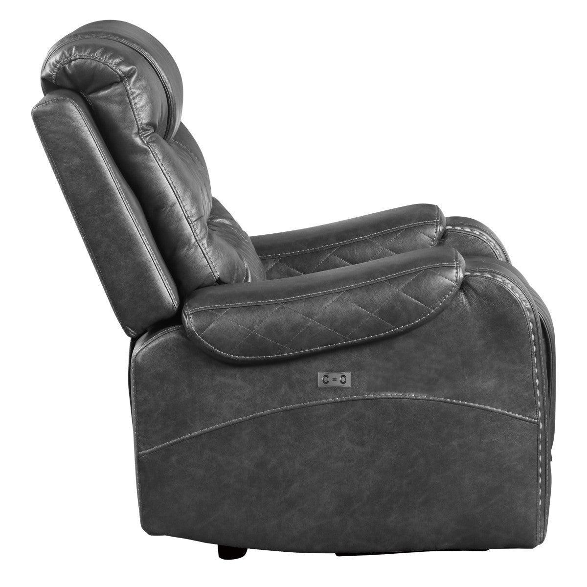 Putnam Gray Solid Wood And Plywood Polished Microfiber Upholstery Power Reclining Chair - Ella Furniture