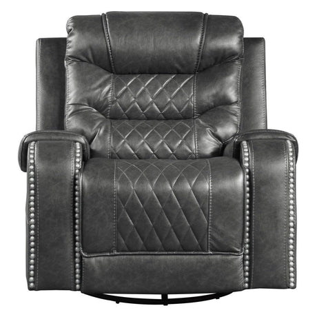 Putnam Gray Solid Wood And Plywood Polished Microfiber Upholstery Swivel Glider Reclining Chair - Ella Furniture