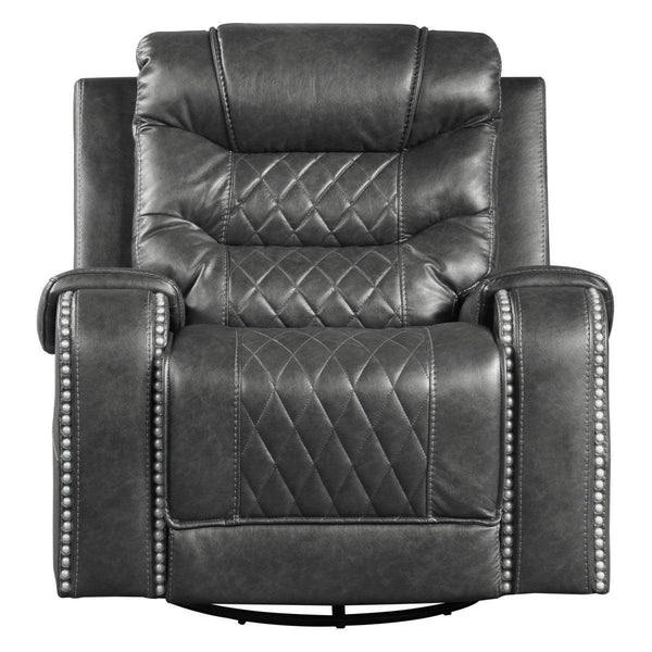 Putnam Gray Solid Wood And Plywood Polished Microfiber Upholstery Swivel Glider Reclining Chair - Ella Furniture