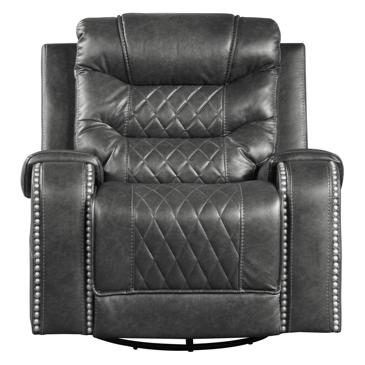 Putnam Gray Solid Wood And Plywood Polished Microfiber Upholstery Swivel Glider Reclining Chair - Ella Furniture