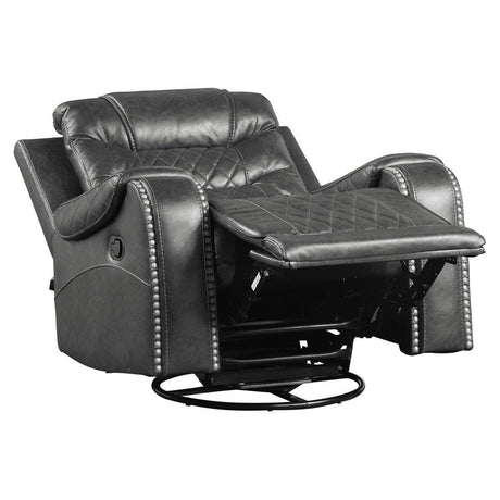 Putnam Gray Solid Wood And Plywood Polished Microfiber Upholstery Swivel Glider Reclining Chair - Ella Furniture