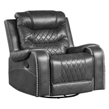 Putnam Gray Solid Wood And Plywood Polished Microfiber Upholstery Swivel Glider Reclining Chair - Ella Furniture