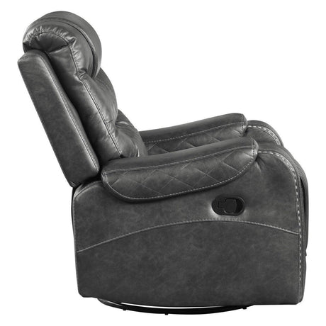 Putnam Gray Solid Wood And Plywood Polished Microfiber Upholstery Swivel Glider Reclining Chair - Ella Furniture