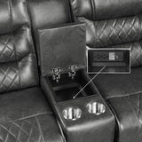 Putnam Gray Polished Microfiber Upholstery Double Glider Reclining Love Seat With Center Console - Ella Furniture
