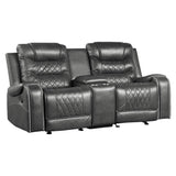 Putnam Gray Polished Microfiber Upholstery Double Glider Reclining Love Seat With Center Console - Ella Furniture