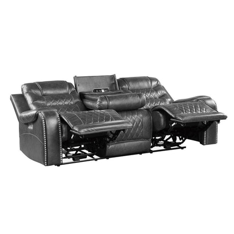 Putnam Gray Solid Wood And Plywood Polished Microfiber Upholstery Power Double Reclining Sofa - Ella Furniture