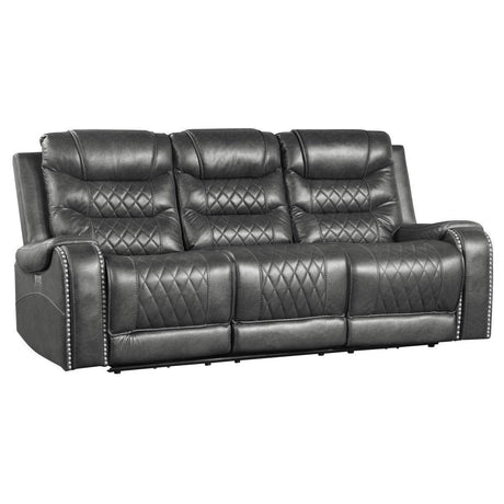 Putnam Gray Solid Wood And Plywood Polished Microfiber Upholstery Power Double Reclining Sofa - Ella Furniture