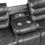 Putnam Gray Polished Microfiber Upholstery Double Reclining Sofa Center Drop-down Cup Holders - Ella Furniture