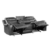Putnam Gray Polished Microfiber Upholstery Double Reclining Sofa Center Drop-down Cup Holders - Ella Furniture