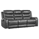 Putnam Gray Polished Microfiber Upholstery Double Reclining Sofa Center Drop-down Cup Holders - Ella Furniture