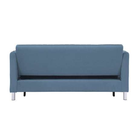 Greenway Blue Solid Wood Velvet Fabric Upholstery Convertible Studio Sofa With Pull-out Bed - Ella Furniture