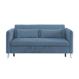 Greenway Blue Solid Wood Velvet Fabric Upholstery Convertible Studio Sofa With Pull-out Bed - Ella Furniture