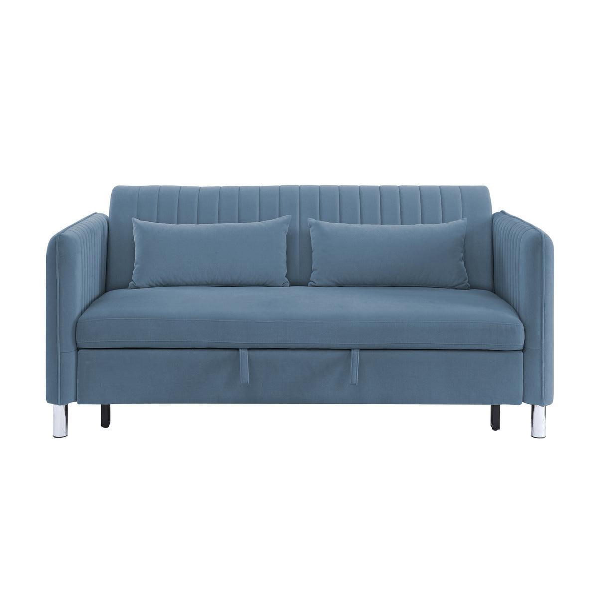 Greenway Blue Solid Wood Velvet Fabric Upholstery Convertible Studio Sofa With Pull-out Bed - Ella Furniture