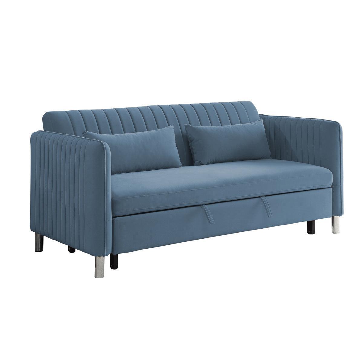 Greenway Blue Solid Wood Velvet Fabric Upholstery Convertible Studio Sofa With Pull-out Bed - Ella Furniture